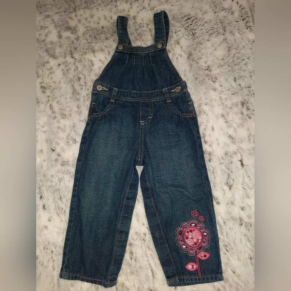 Oshkosh B'gosh 24 Month Overalls Embroidered Flower Girls Pleated Button Snap